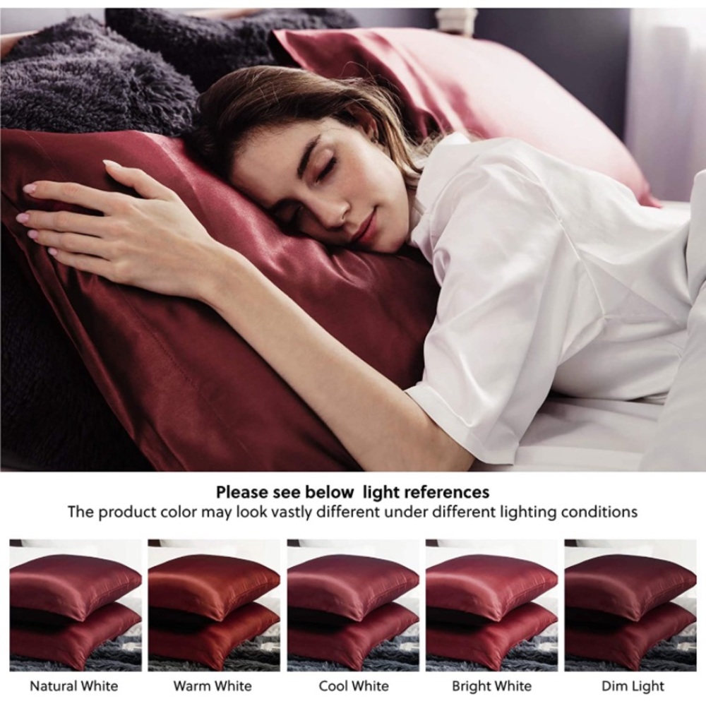 Burgundy Skin Silk Pillowcase Satin 2-Pack, 20x30” - Picture 2 of 7